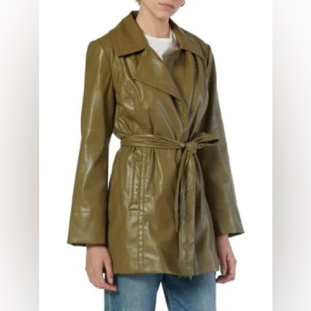 Military olive green faux leather jacket